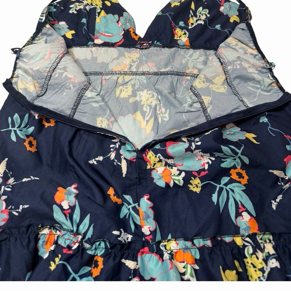 Boho Babydoll Dress Womens XL Navy Floral Empire Waist Tiered Sundress Festival - Picture 8 of 10